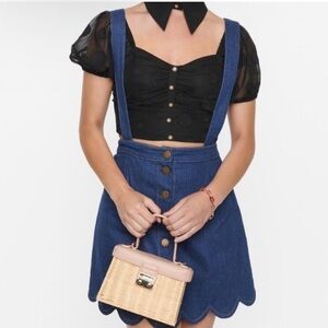 Smak Parlour Unique Vintage NWT NEW Denim Scallop Hem Suspender Mini Skirt Small